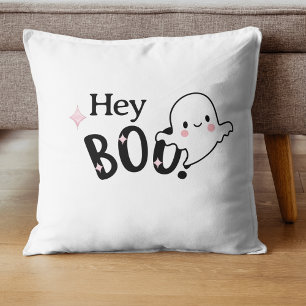 Hey Boo Black and pink Funny Halloween Ghost Throw Pillow