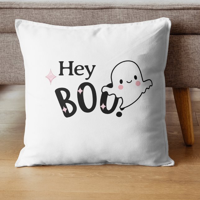 Hey Boo Black and pink Funny Halloween Ghost  Throw Pillow (Creator Uploaded)