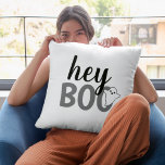 Hey Boo Black and White Funny Halloween Ghost Throw Pillow<br><div class="desc">Modern and cute "Hey Boo" Halloween home decor pillow design features text in black,  grey and white lettering with a little ghost accent.</div>