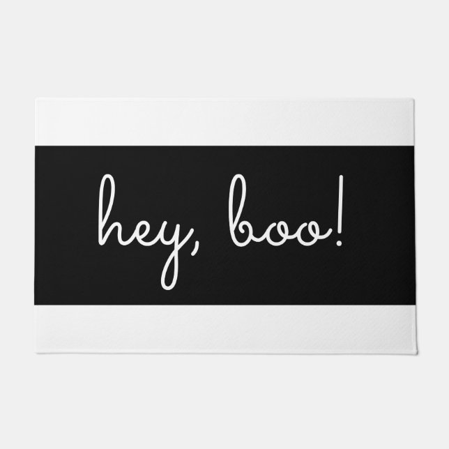 Hey, Boo Black and white Halloween doormat (Front)