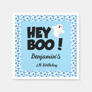 Hey Boo Blue Halloween Ghost Birthday party Napkin