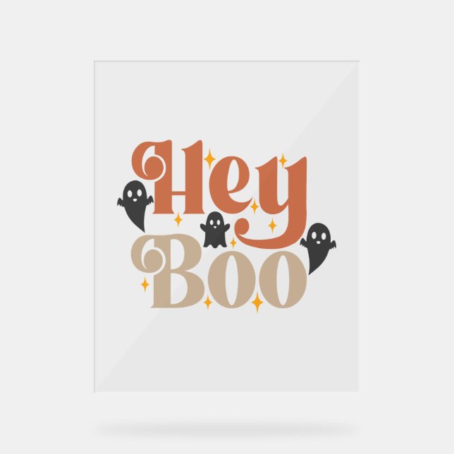 Hey Boo Boho Halloween Hey Boo Ghost Acrylic Sign (Front)