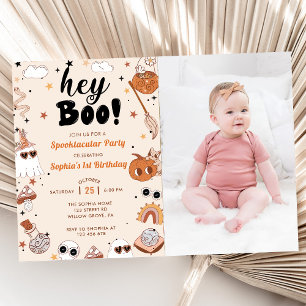 Hey Boo Brithday Halloween Photo Invitation