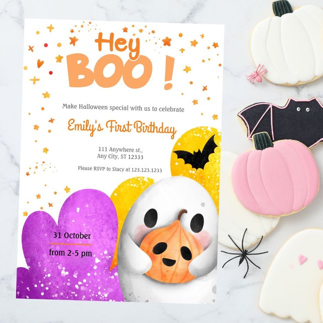 Hey Boo Cute First Birthday Party Invite (Creator Uploaded)