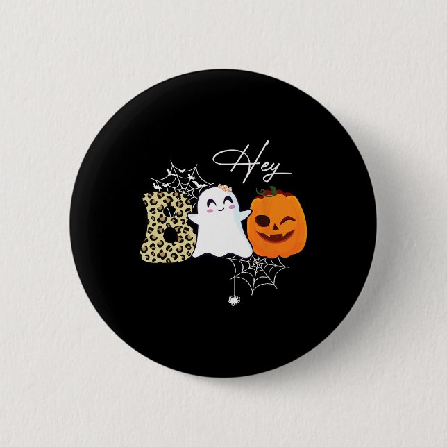 Hey Boo Cute Ghost Pumpkin Face Halloween  2 Inch Round Button (Front)