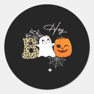 Hey Boo Cute Ghost Pumpkin Face Halloween Classic Round Sticker
