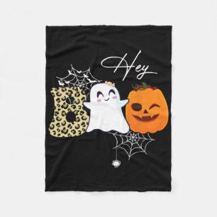 Hey Boo Cute Ghost Pumpkin Face Halloween Fleece Blanket