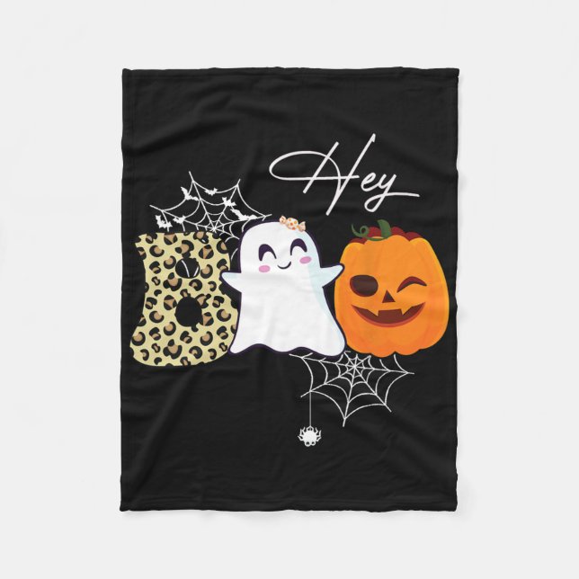 Hey Boo Cute Ghost Pumpkin Face Halloween  Fleece Blanket (Front)