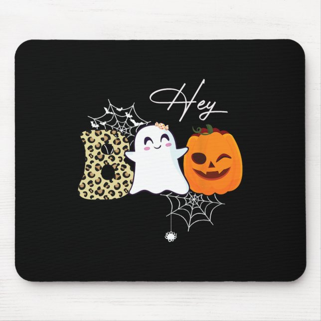 Hey Boo Cute Ghost Pumpkin Face Halloween  Mouse Pad (Front)