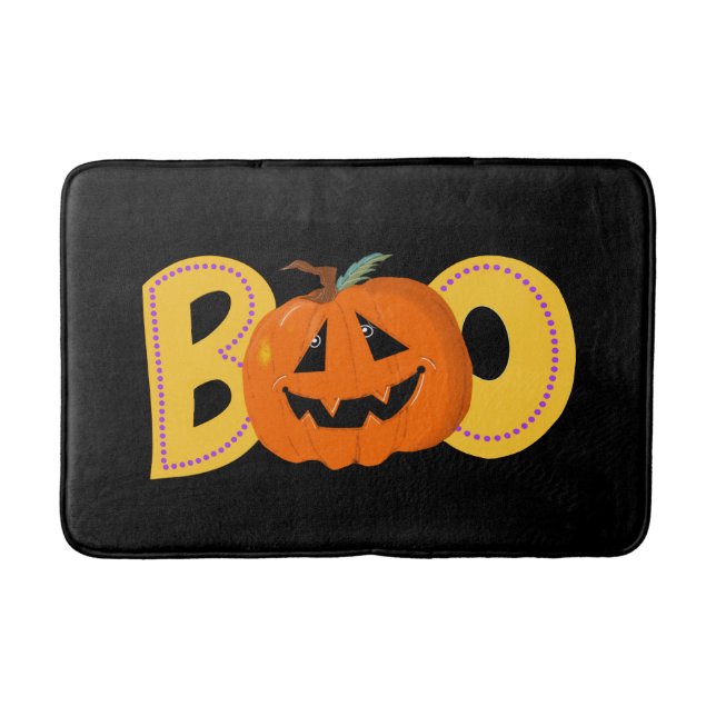 Hey Boo Cute Pumpkin Typography Drawing Art Bath Mat (Front)