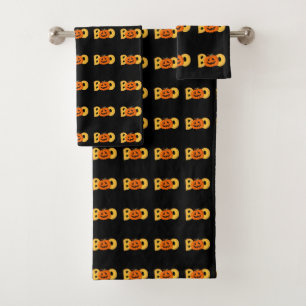 Hey Boo Cute Pumpkin Typography Drawing Art Bath Towel Set