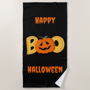 Hey Boo Cute Pumpkin Typography Drawing Art Beach Towel