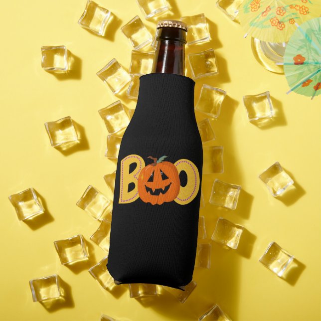 Hey Boo Cute Pumpkin Typography Drawing Art Bottle Cooler (In Situ Summer)
