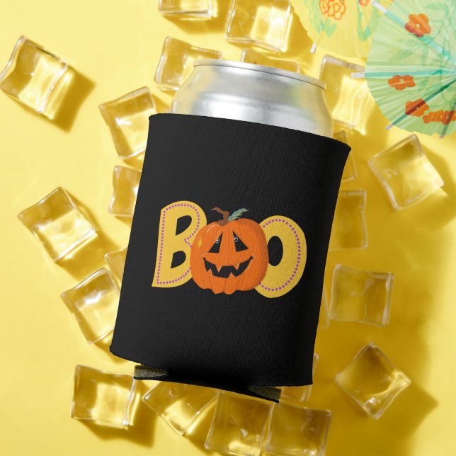 Hey Boo Cute Pumpkin Typography Drawing Art Can Cooler (In Situ Summer)