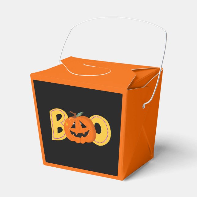 Hey Boo Cute Pumpkin Typography Drawing Art Favor Box (Front Side)