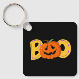 Hey Boo Cute Pumpkin Typography Drawing Art Keychain