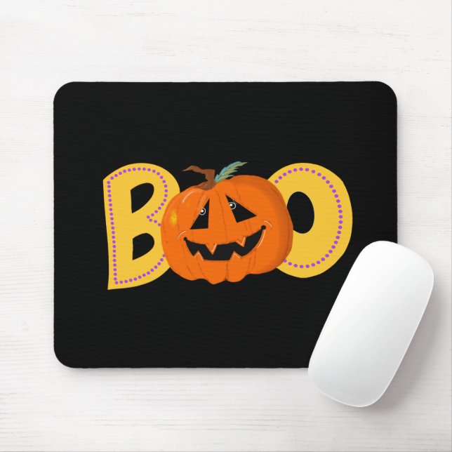 Hey Boo Cute Pumpkin Typography Drawing Art Mouse Pad (With Mouse)
