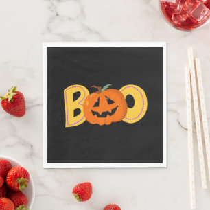 Hey Boo Cute Pumpkin Typography Drawing Art Napkin