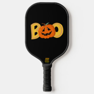 Hey Boo Cute Pumpkin Typography Drawing Art Pickleball Paddle