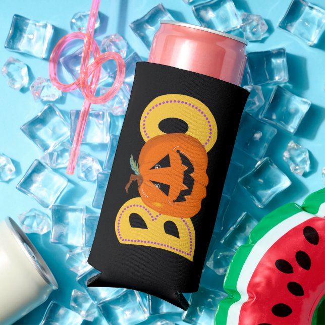 Hey Boo Cute Pumpkin Typography Drawing Art Seltzer Can Cooler (In Situ Summer)