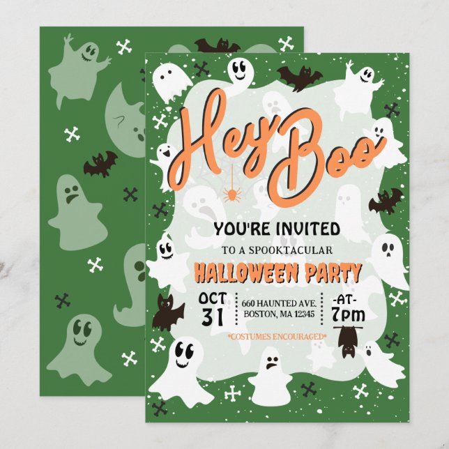 Hey Boo Cute Spooky Ghost Halloween Party Invitation (Front/Back)