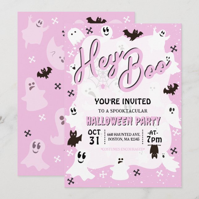 Hey Boo Cute Spooky Ghost Halloween Party Invitation (Front/Back)