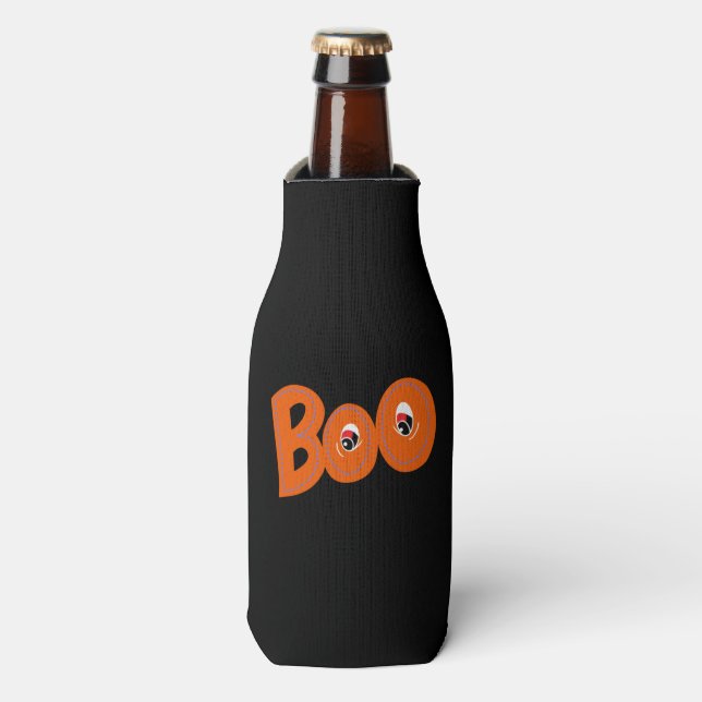 Hey Boo Did I Scare You Too Typography Drawing Art Bottle Cooler (Bottle Front)