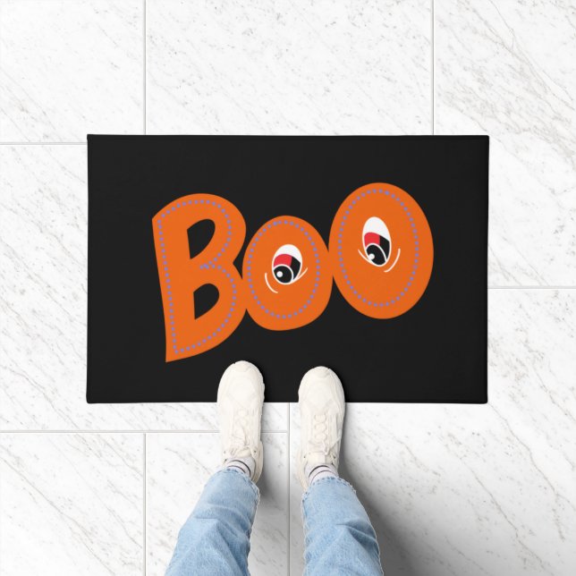 Hey Boo Did I Scare You Too Typography Drawing Art Doormat (Indoor)