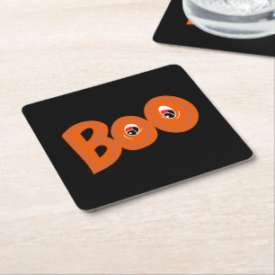 Hey Boo Did I Scare You Too Typography Drawing Art Square Paper Coaster