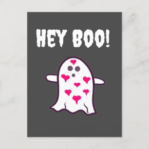Hey Boo! Ghost Covered in Hearts Postcard