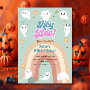 Hey boo goovy halloween retro kids birthday invitation