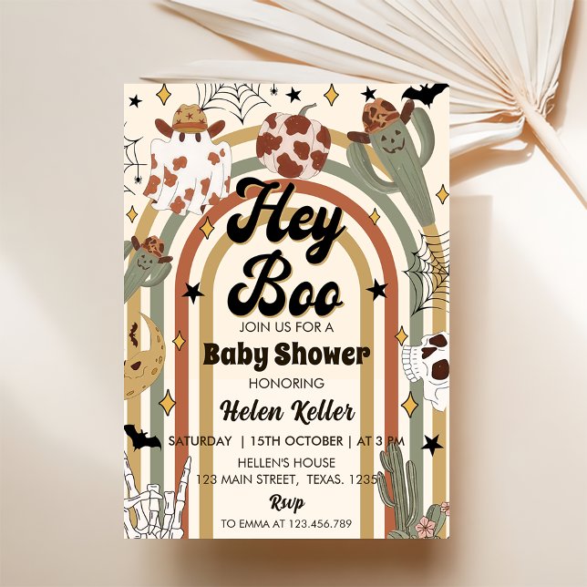 Hey Boo! Groovy Cactus Halloween Baby Shower  Invitation (Creator Uploaded)