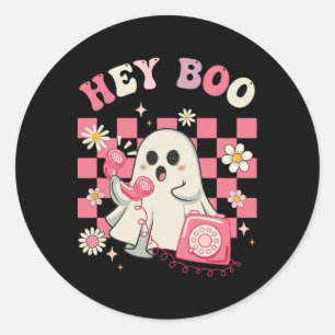 Hey Boo Groovy Cute Ghost Funny Halloween Womens K Classic Round Sticker
