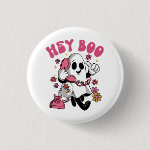 Hey Boo - Groovy Ghost Halloween 1 Inch Round Button