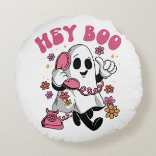 Hey Boo - Groovy Ghost Halloween Round Pillow