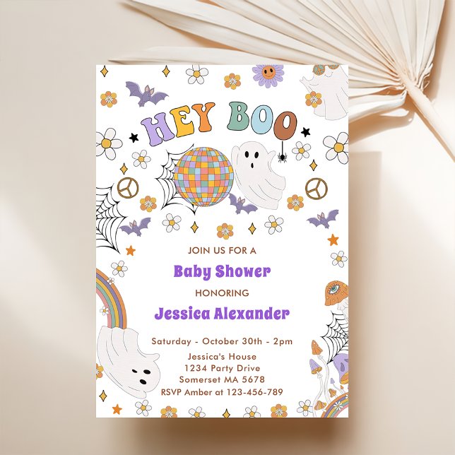 Hey Boo Groovy Halloween Baby Shower Invitation (Creator Uploaded)