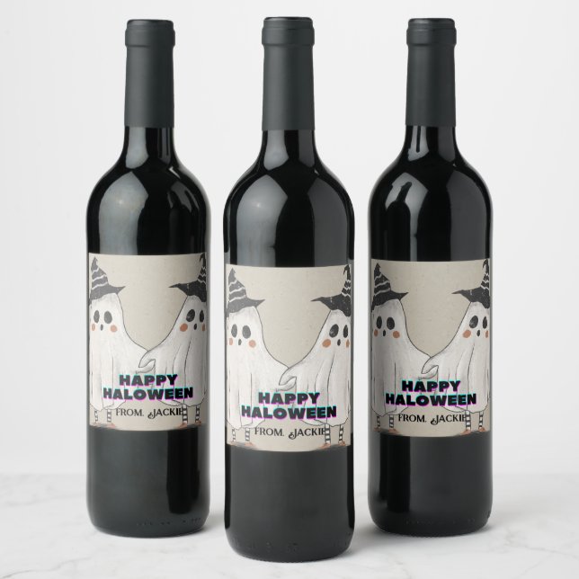 Hey Boo Halloween cute invitation for kids and any Wine Label (Bottles)