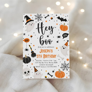 Hey Boo Halloween Groovy Ghost Birthday Party Invitation
