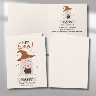 Hey Boo Happy Ghost With Hat Funny Cute Halloween Card