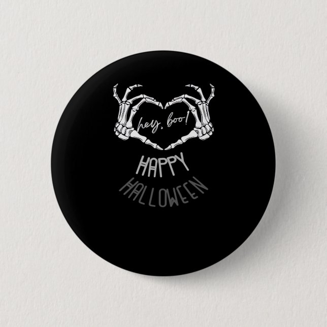Hey, Boo! Happy Halloween Skeleton Hand Heart Clas 2 Inch Round Button (Front)