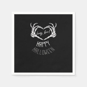 Hey, Boo! Happy Halloween Skeleton Hand Heart Clas Napkin