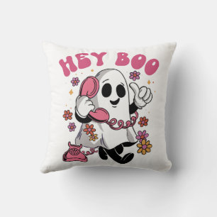 Hey Boo -Hey Boo - Groovy Groovy Ghost Halloween Throw Pillow