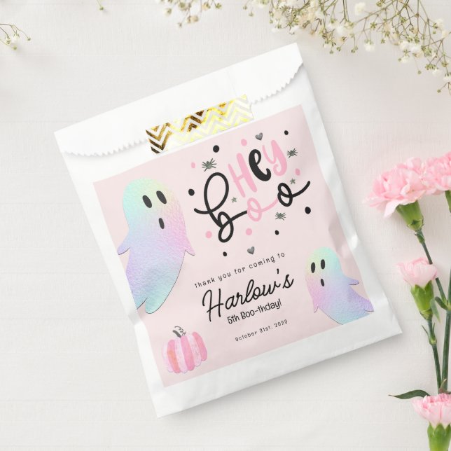 Hey Boo iridescent Ghost Pink Halloween Party Favour Bag (Sealed)