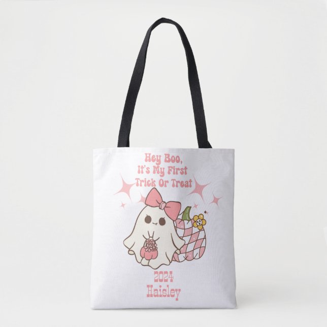Hey Boo, It's My First Trick or Treat Personalized Tote Bag (Front)
