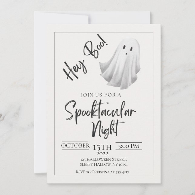 Hey Boo! Minimalist Halloween Party Invitation  (Front)