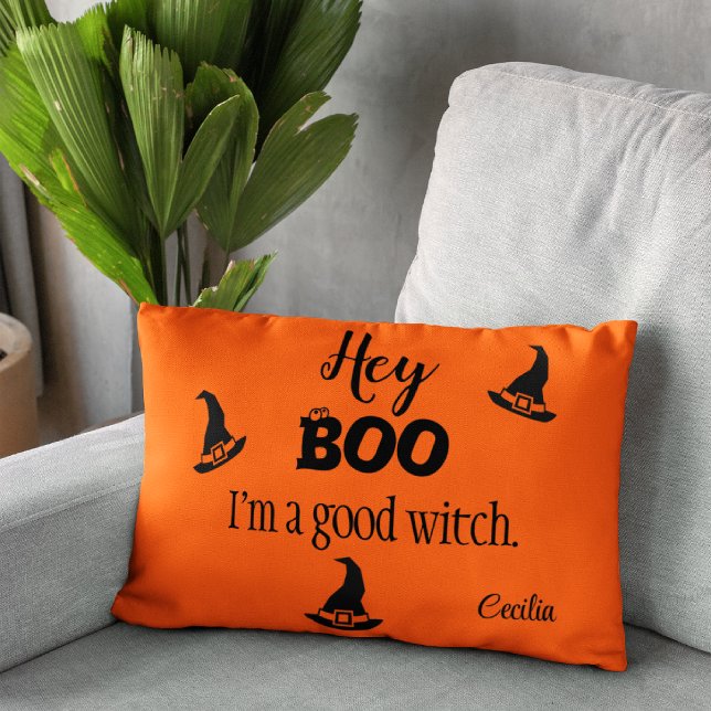Hey Boo Name on Orange Halloween Accent Pillow (Creator Uploaded)
