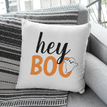 Hey Boo Orange White Funny Halloween Ghost Throw Pillow<br><div class="desc">Modern and cute "Hey Boo" Halloween home decor pillow design features text in black,  orange and white colours with a little ghost accent.</div>