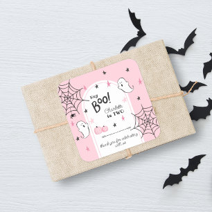Hey Boo Pink Halloween Second Birthday Favor Square Sticker
