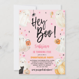 Hey Boo Pink Halloween Spooktacular Girl Birthday  Invitation