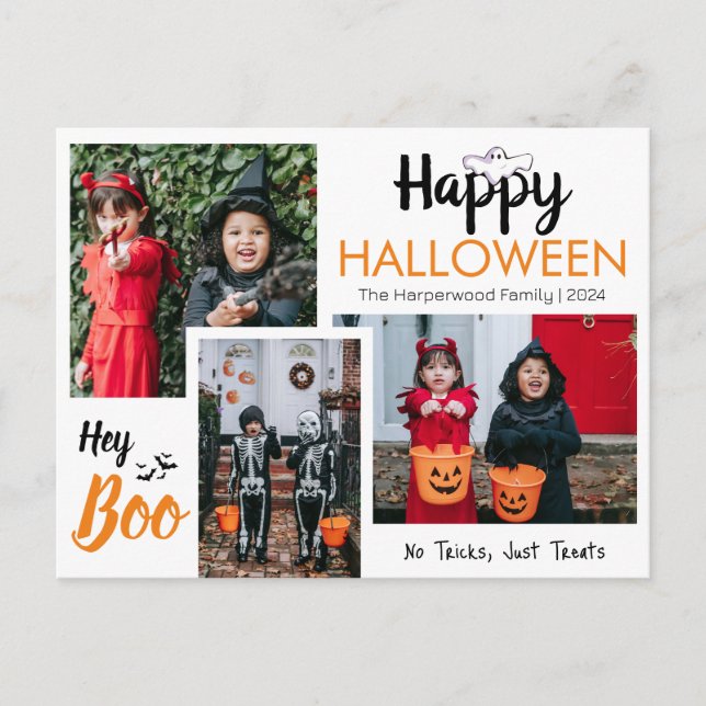 Hey Boo Spooky Halloween Family Photo Collage Holiday Postcard (Front)